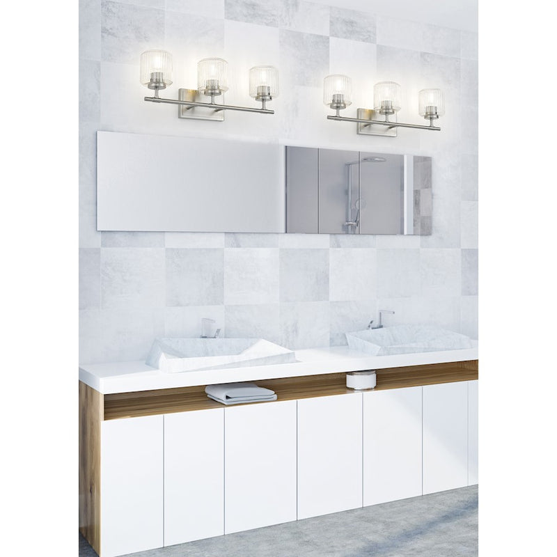 Z-Lite Landon 3 Light Vanity, Brushed Nickel/Clear Ribbed