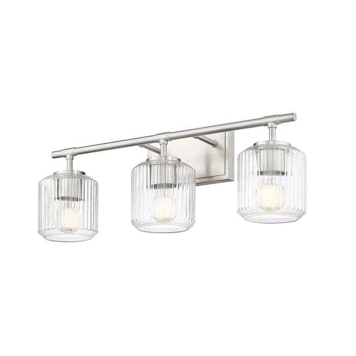 Z-Lite Landon 3 Light Vanity, Brushed Nickel/Clear Ribbed