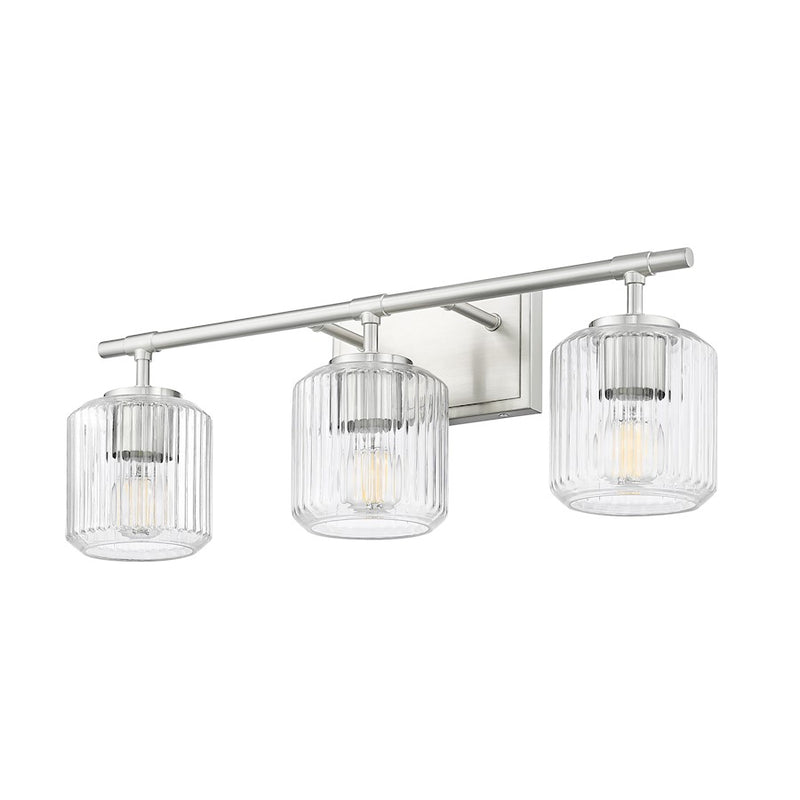 Z-Lite Landon 3 Light Vanity, Brushed Nickel/Clear Ribbed