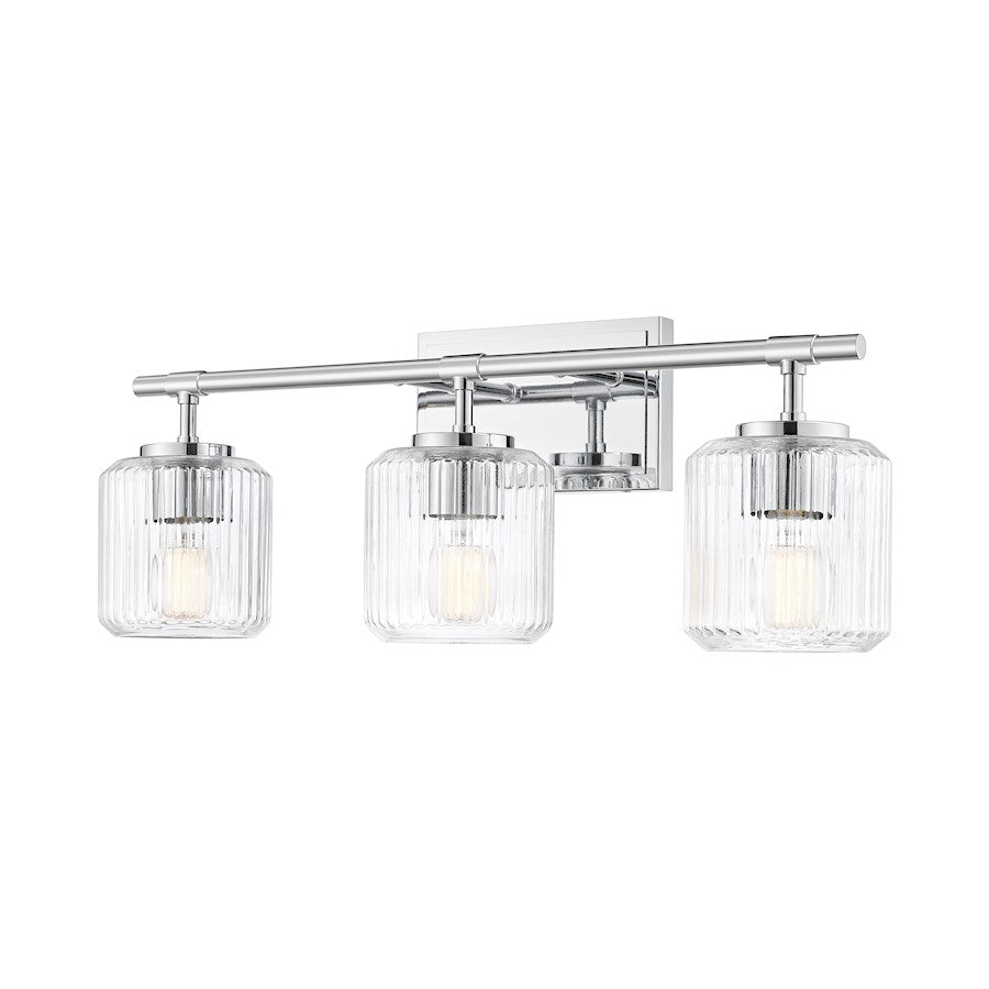 Z-Lite Landon 3 Light Vanity, Chrome/Clear Ribbed - 7515-3V-CH