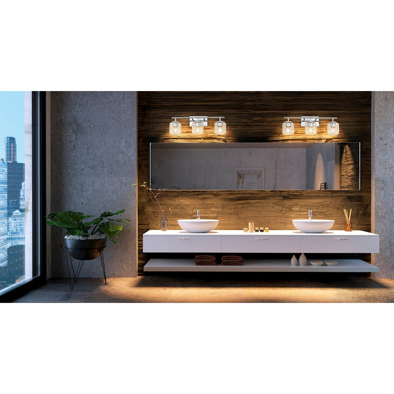 Z-Lite Landon 3 Light Vanity, Chrome/Clear Ribbed