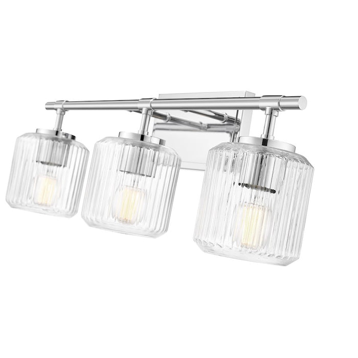 Z-Lite Landon 3 Light Vanity, Chrome/Clear Ribbed