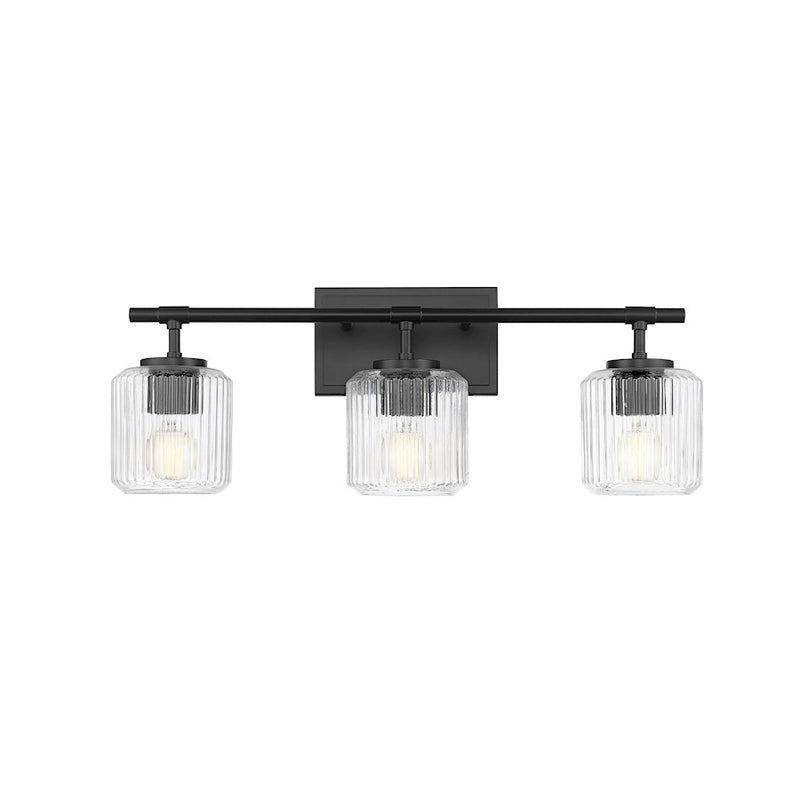 Z-Lite Landon 3 Light Vanity, Matte Black/Clear Ribbed