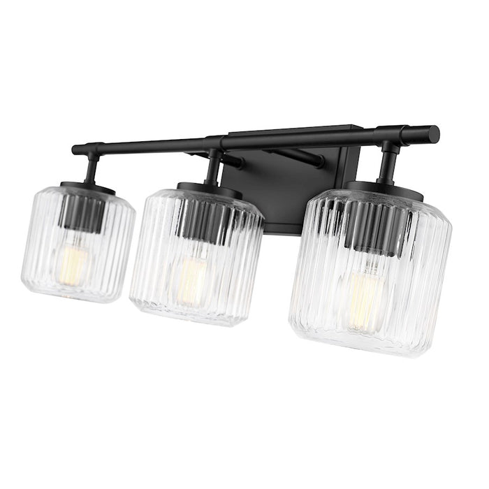 Z-Lite Landon 3 Light Vanity, Matte Black/Clear Ribbed