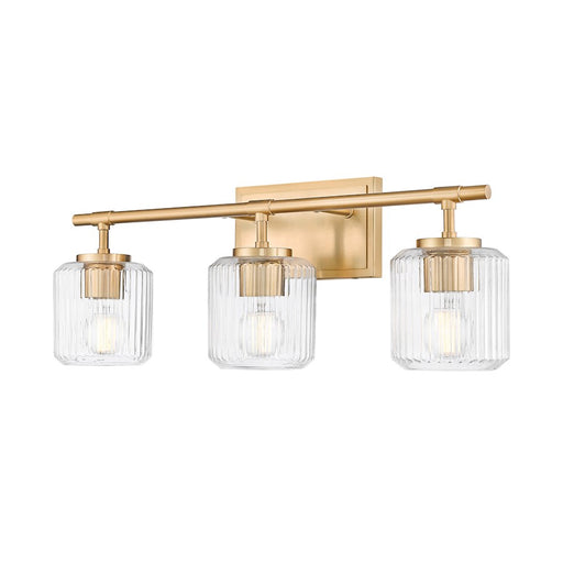 Z-Lite Landon 3 Light Vanity, Modern Gold/Clear Ribbed - 7515-3V-MGLD