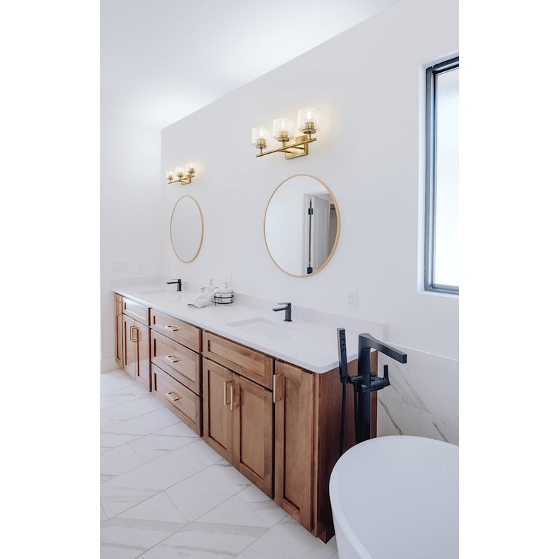 Z-Lite Landon 3 Light Vanity, Modern Gold/Clear Ribbed