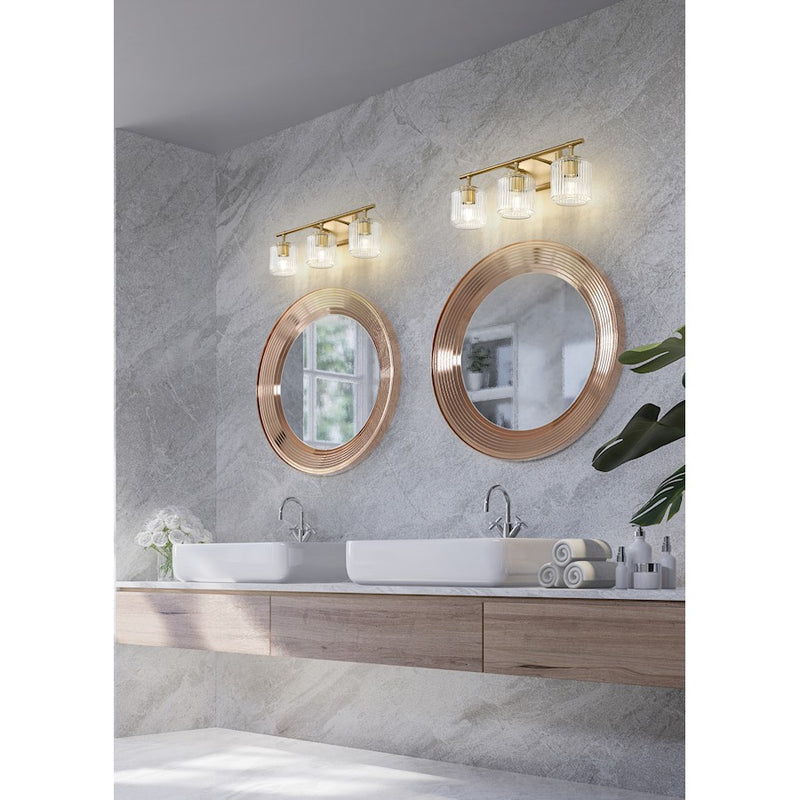 Z-Lite Landon 3 Light Vanity, Modern Gold/Clear Ribbed