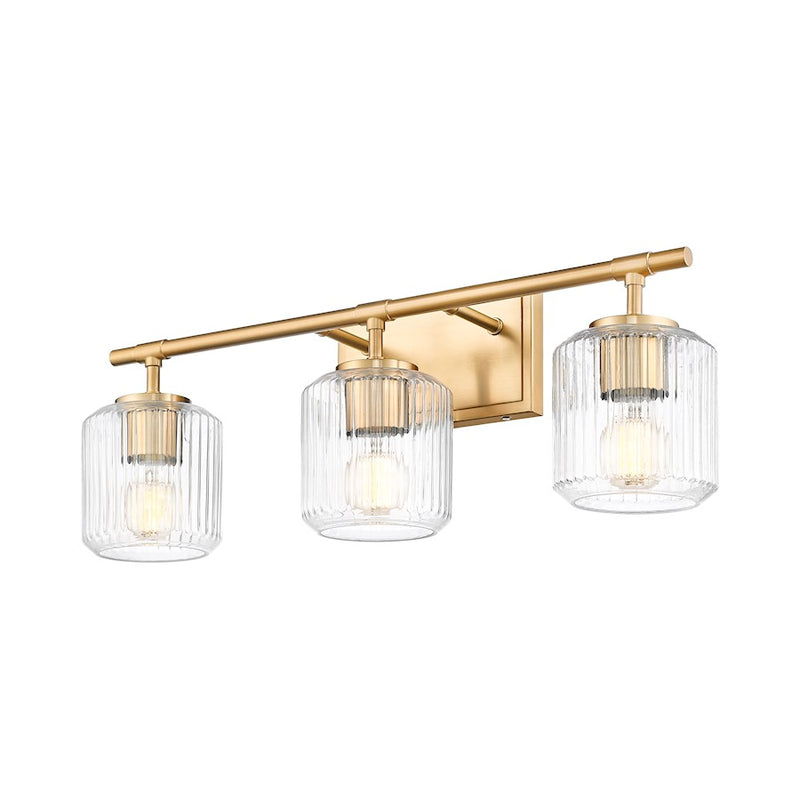 Z-Lite Landon 3 Light Vanity, Modern Gold/Clear Ribbed
