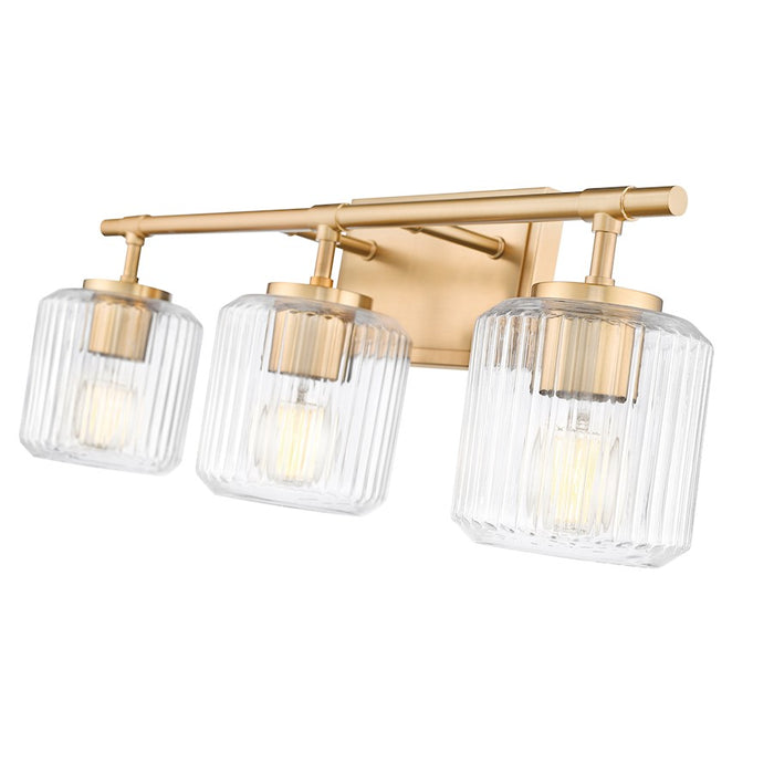 Z-Lite Landon 3 Light Vanity, Modern Gold/Clear Ribbed