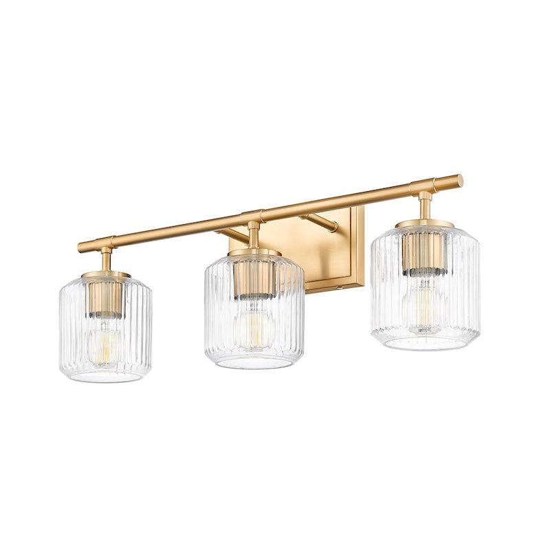 Z-Lite Landon 3 Light Vanity, Modern Gold/Clear Ribbed