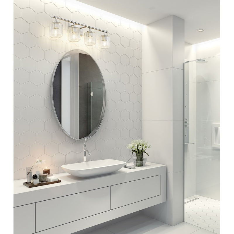 Z-Lite Landon 4 Light Vanity, Brushed Nickel/Clear Ribbed