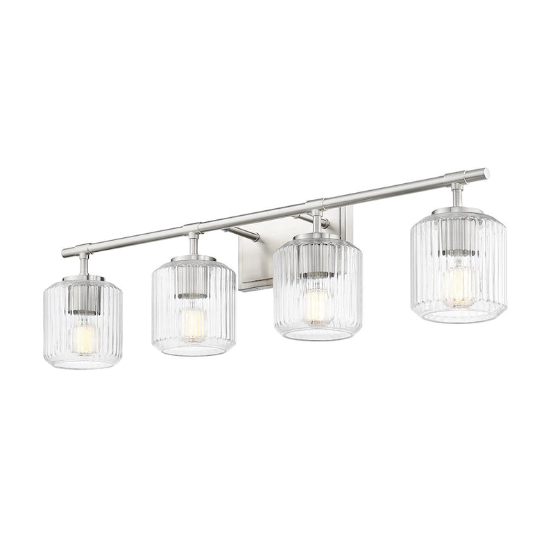 Z-Lite Landon 4 Light Vanity, Brushed Nickel/Clear Ribbed