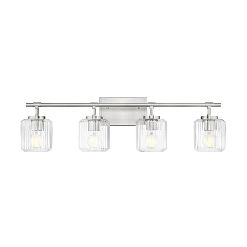 Z-Lite Landon 4 Light Vanity, Brushed Nickel/Clear Ribbed