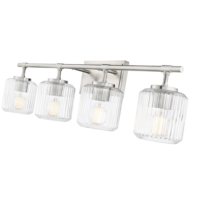 Z-Lite Landon 4 Light Vanity, Brushed Nickel/Clear Ribbed