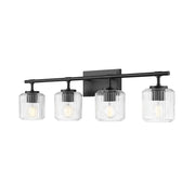 Z-Lite Landon 4 Light Vanity, Matte Black/Clear Ribbed - 7515-4V-MB