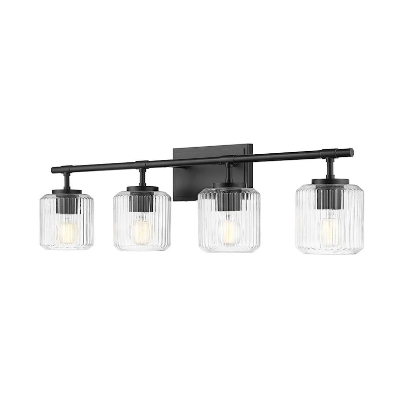 Z-Lite Landon 4 Light Vanity, Matte Black/Clear Ribbed - 7515-4V-MB