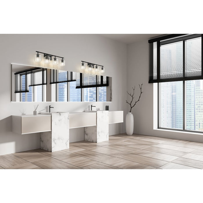 Z-Lite Landon 4 Light Vanity, Matte Black/Clear Ribbed