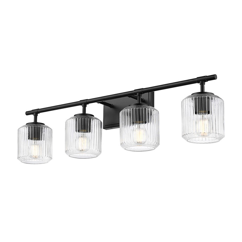 Z-Lite Landon 4 Light Vanity, Matte Black/Clear Ribbed