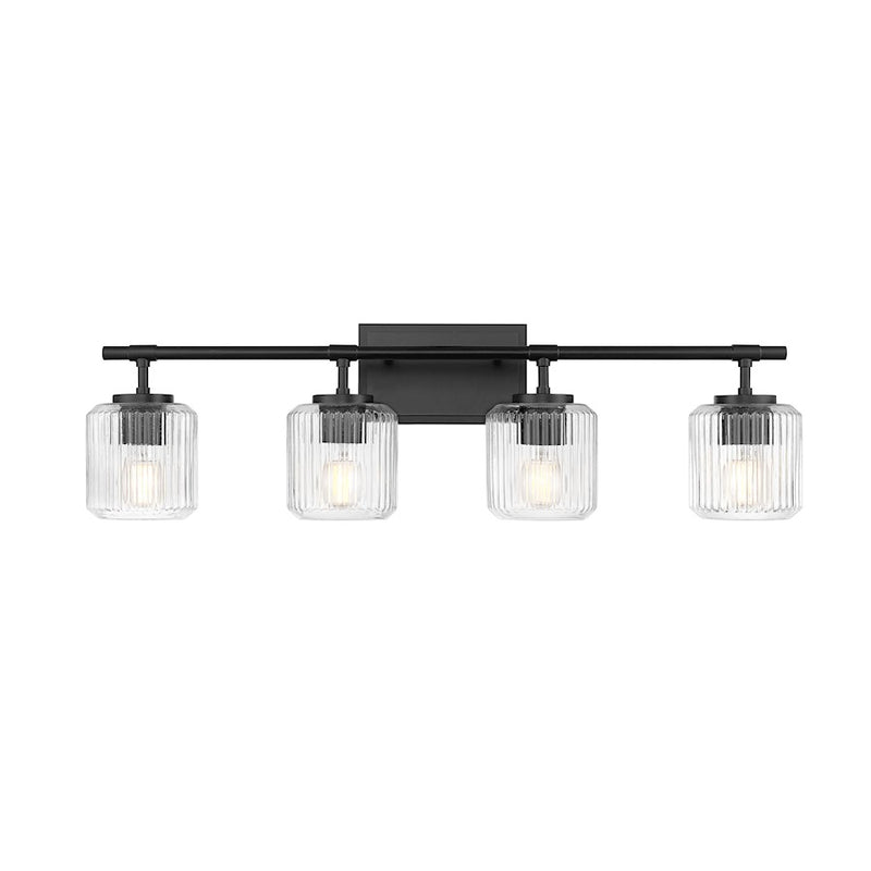 Z-Lite Landon 4 Light Vanity, Matte Black/Clear Ribbed