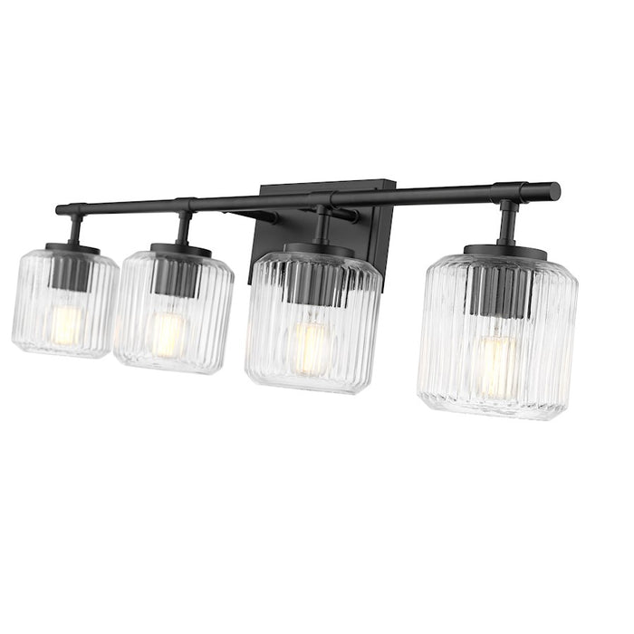 Z-Lite Landon 4 Light Vanity, Matte Black/Clear Ribbed