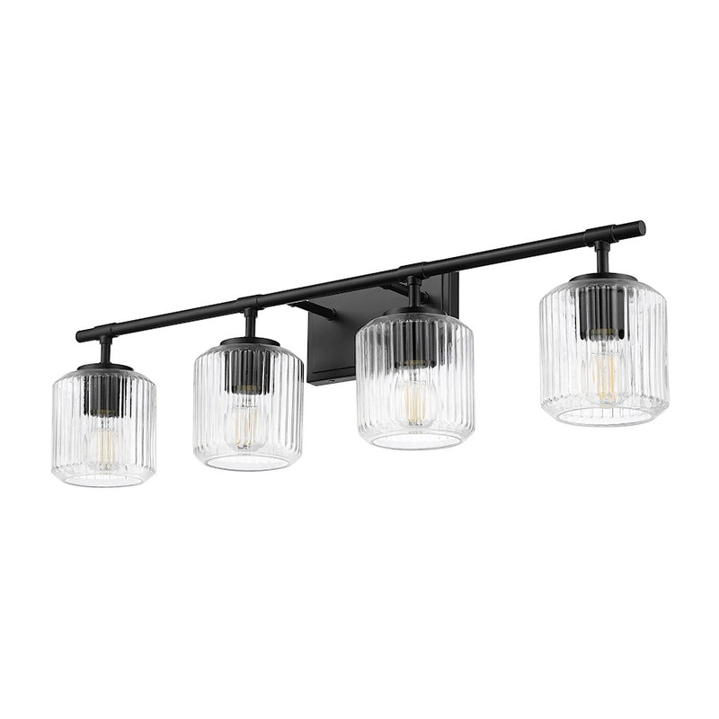 Z-Lite Landon 4 Light Vanity, Matte Black/Clear Ribbed