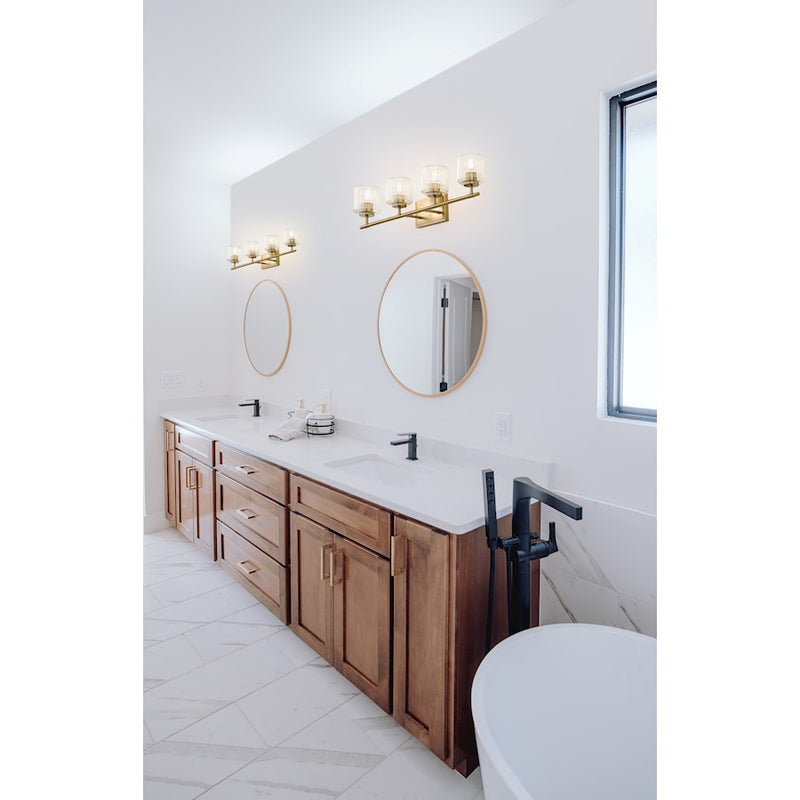 Z-Lite Landon 4 Light Vanity, Modern Gold/Clear Ribbed