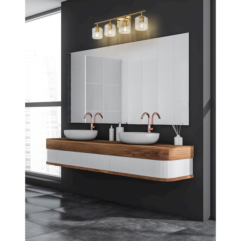 Z-Lite Landon 4 Light Vanity, Modern Gold/Clear Ribbed