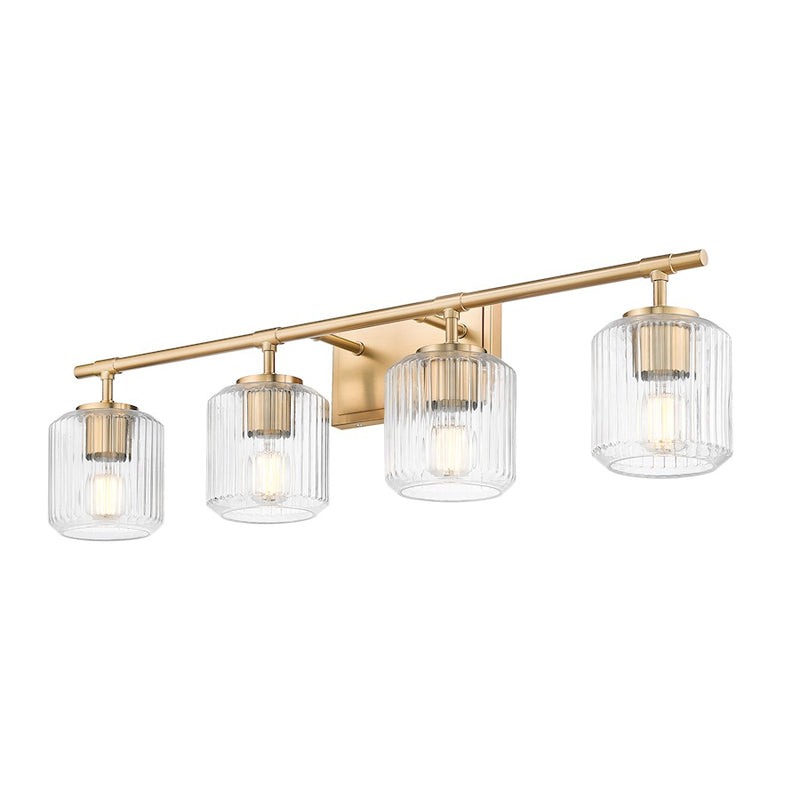 Z-Lite Landon 4 Light Vanity, Modern Gold/Clear Ribbed