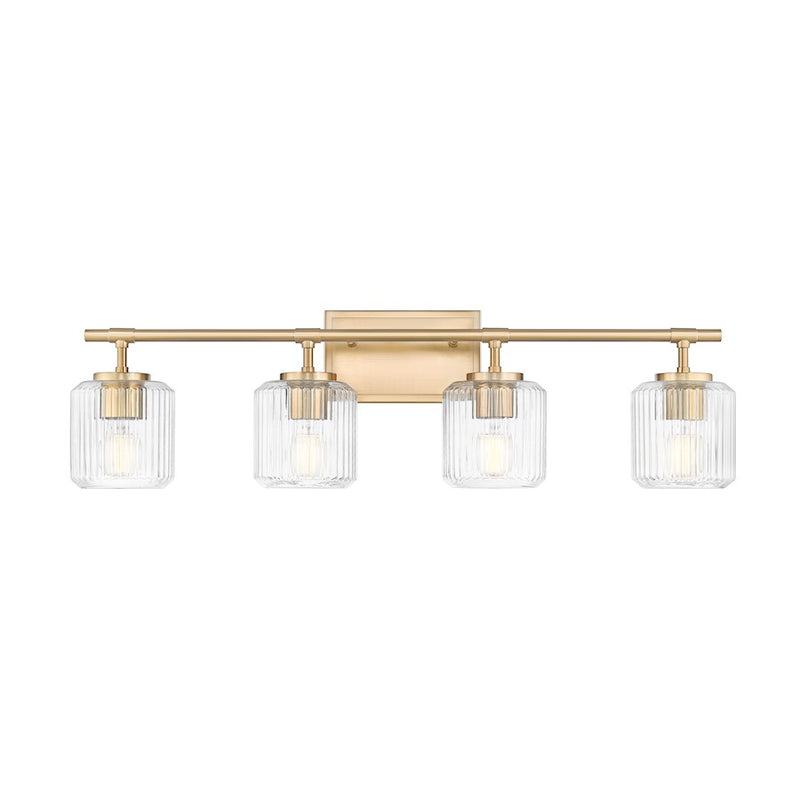 Z-Lite Landon 4 Light Vanity, Modern Gold/Clear Ribbed
