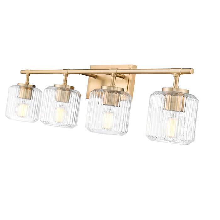 Z-Lite Landon 4 Light Vanity, Modern Gold/Clear Ribbed