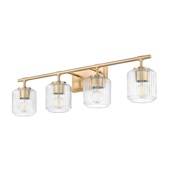 Z-Lite Landon 4 Light Vanity, Modern Gold/Clear Ribbed