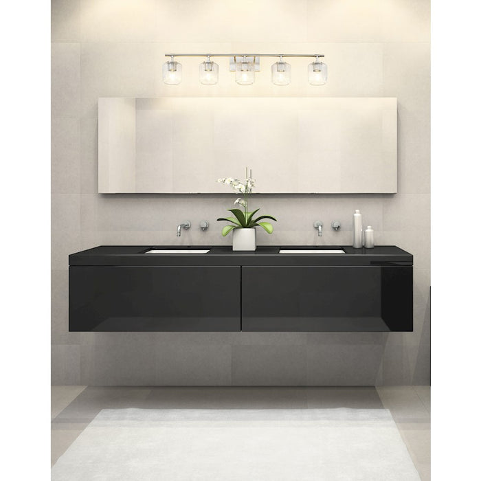 Z-Lite Landon 5 Light Vanity, Brushed Nickel/Clear Ribbed