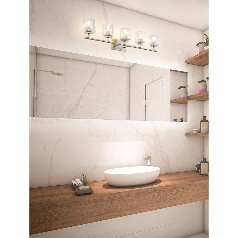 Z-Lite Landon 5 Light Vanity, Brushed Nickel/Clear Ribbed