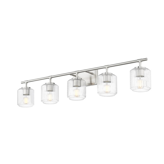 Z-Lite Landon 5 Light Vanity, Brushed Nickel/Clear Ribbed