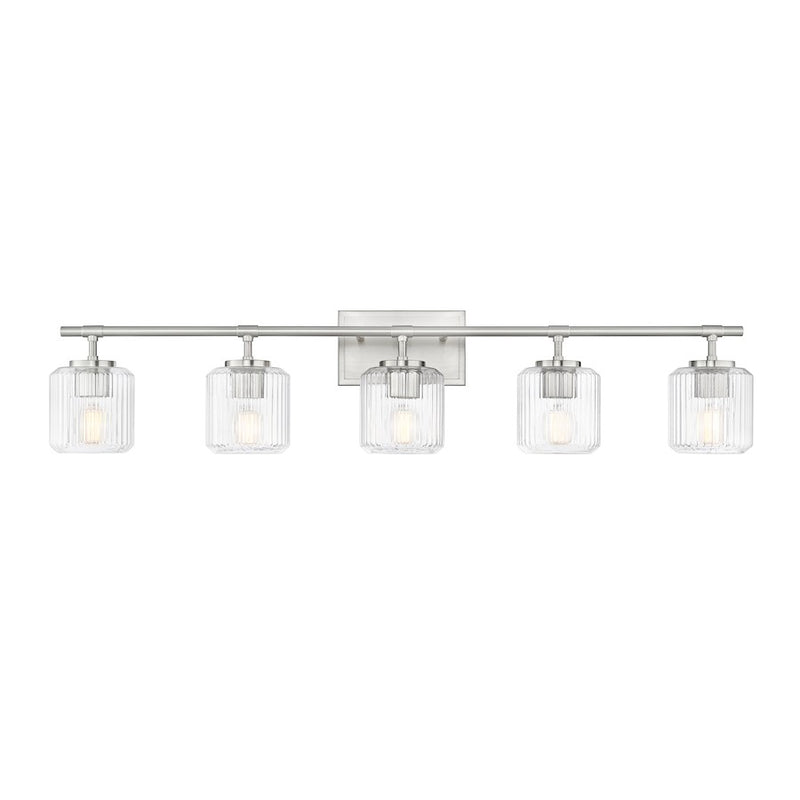 Z-Lite Landon 5 Light Vanity, Brushed Nickel/Clear Ribbed
