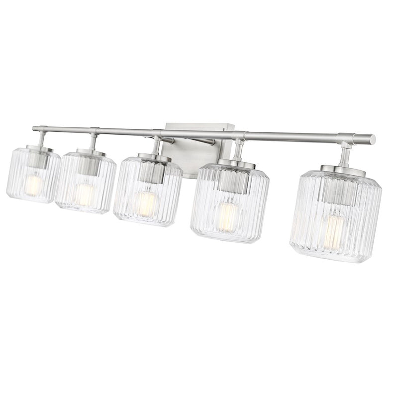 Z-Lite Landon 5 Light Vanity, Brushed Nickel/Clear Ribbed