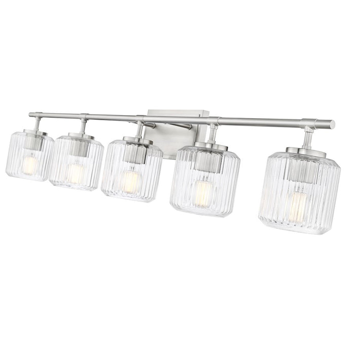Z-Lite Landon 5 Light Vanity, Brushed Nickel/Clear Ribbed
