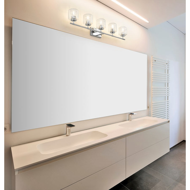 Z-Lite Landon 5 Light Vanity, Chrome/Clear Ribbed