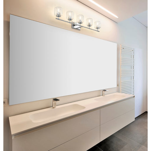 Z-Lite Landon 5 Light Vanity, Chrome/Clear Ribbed