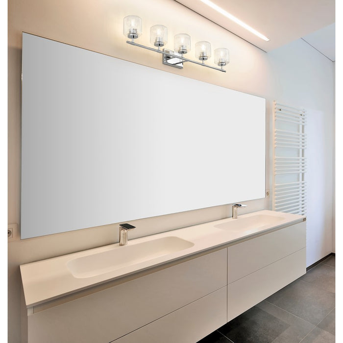 Z-Lite Landon 5 Light Vanity, Chrome/Clear Ribbed
