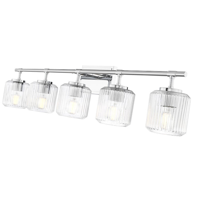 Z-Lite Landon 5 Light Vanity, Chrome/Clear Ribbed