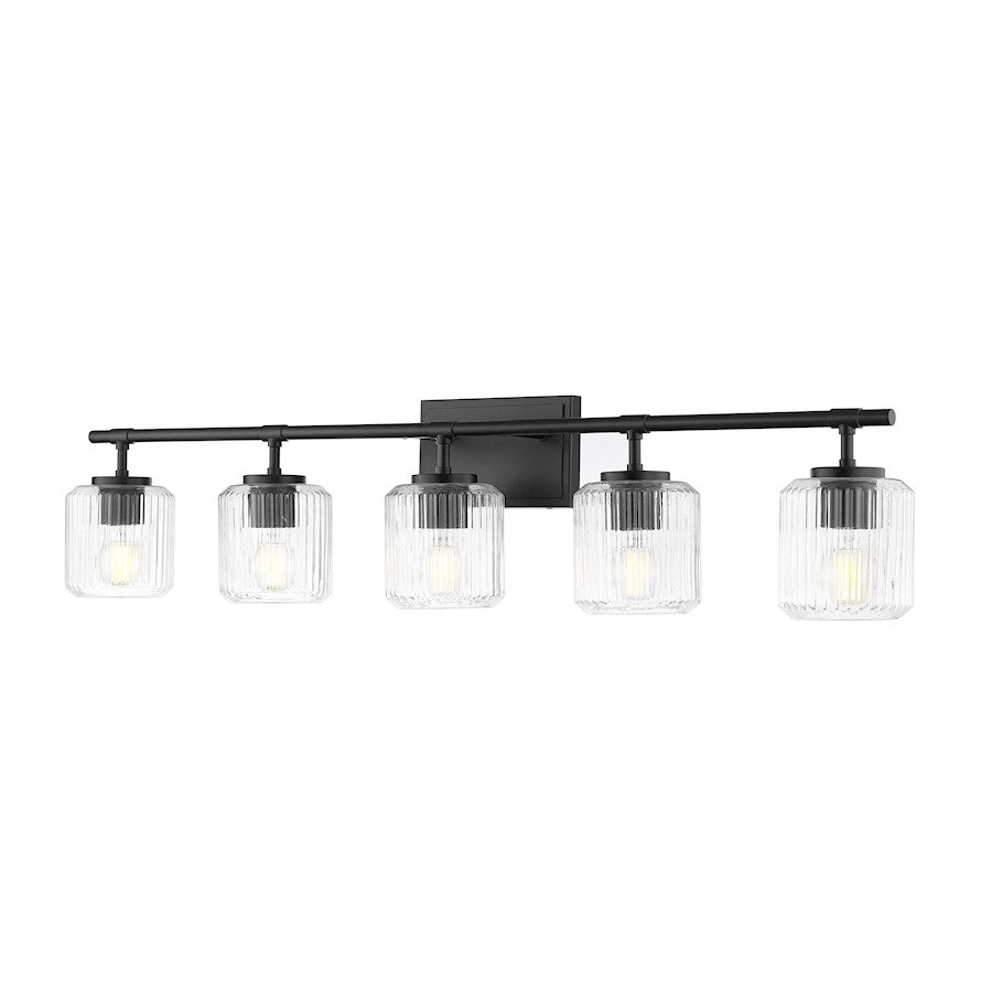 Z-Lite Landon 5 Light Vanity, Matte Black/Clear Ribbed - 7515-5V-MB
