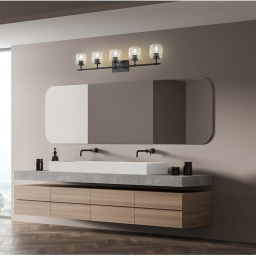 Z-Lite Landon 5 Light Vanity, Matte Black/Clear Ribbed