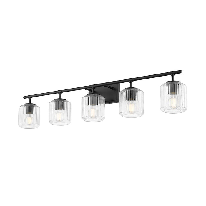 Z-Lite Landon 5 Light Vanity, Matte Black/Clear Ribbed