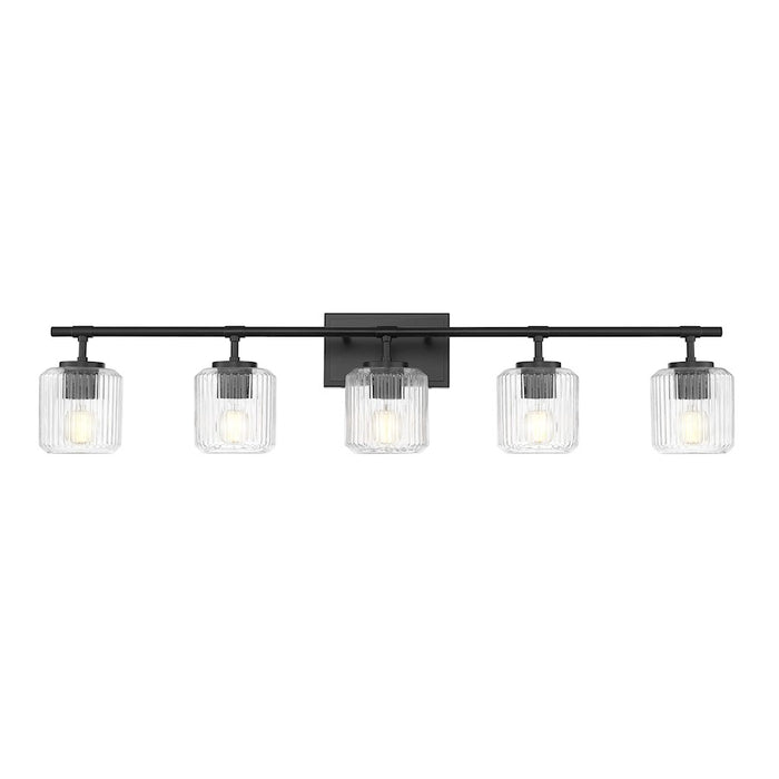 Z-Lite Landon 5 Light Vanity, Matte Black/Clear Ribbed