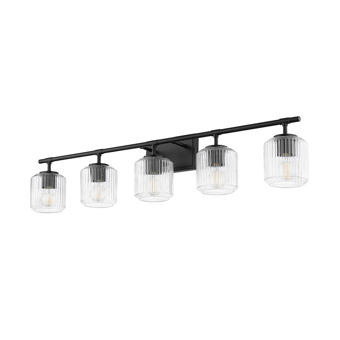 Z-Lite Landon 5 Light Vanity, Matte Black/Clear Ribbed