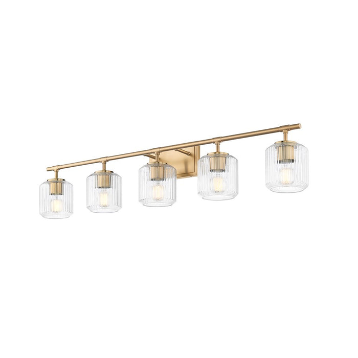 Z-Lite Landon 5 Light Vanity, Modern Gold/Clear Ribbed