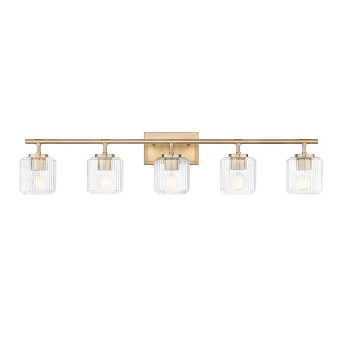 Z-Lite Landon 5 Light Vanity, Modern Gold/Clear Ribbed