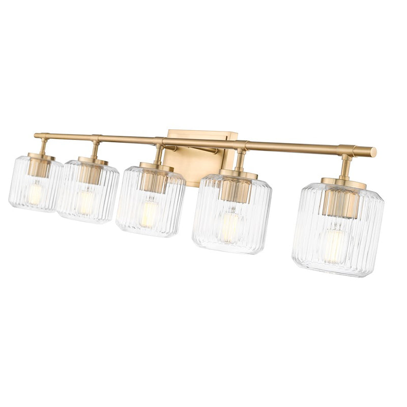 Z-Lite Landon 5 Light Vanity, Modern Gold/Clear Ribbed