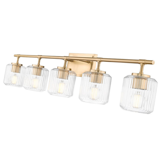 Z-Lite Landon 5 Light Vanity, Modern Gold/Clear Ribbed